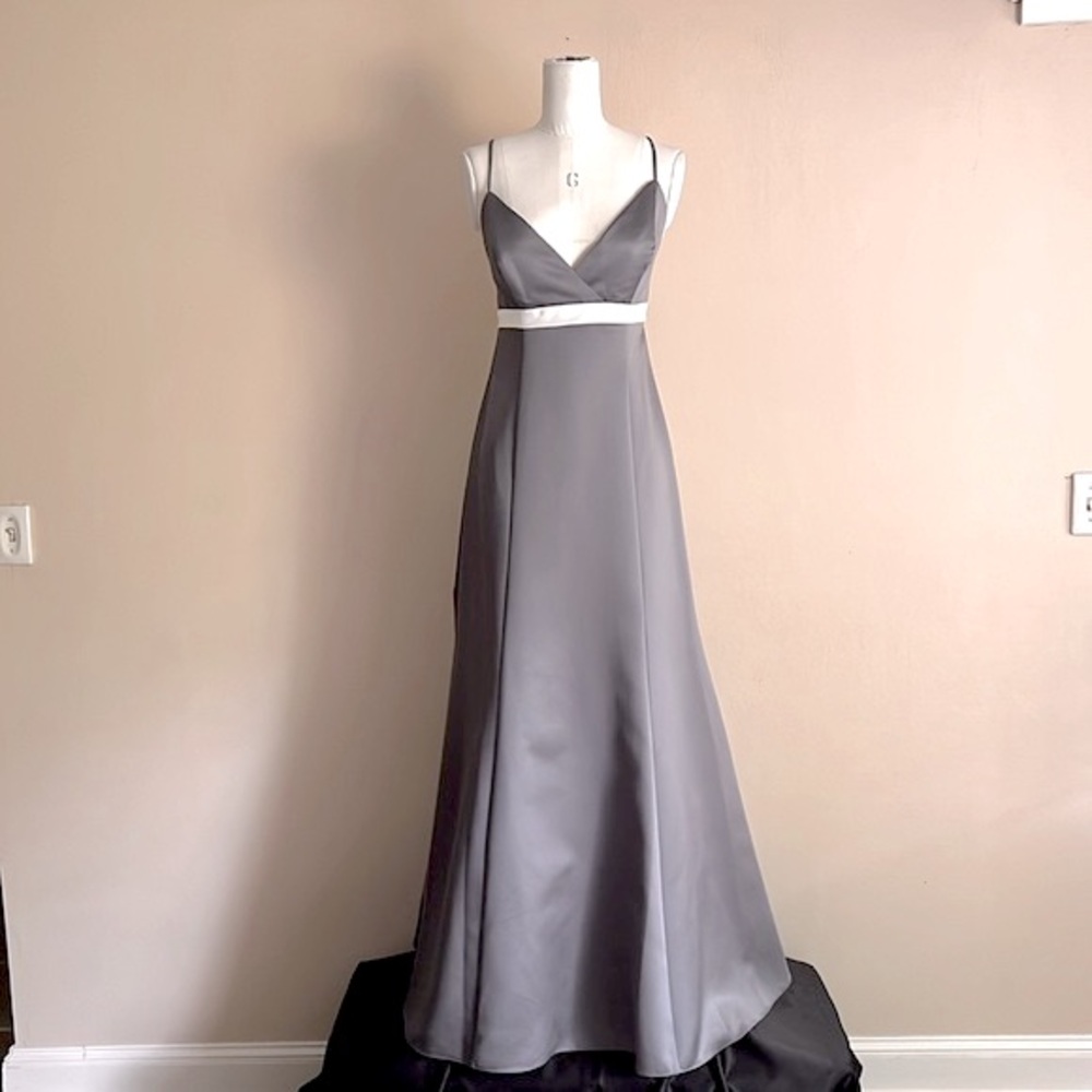 Sophisticated Charcoal and Ivory Bridesmaid Dress with Spaghetti Straps